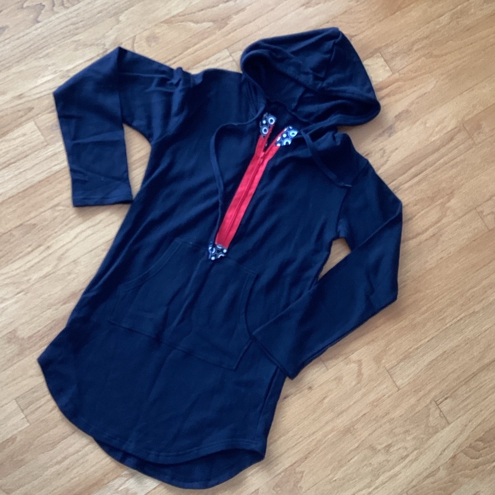 Women's Black Hooded Jacket with Red Accents